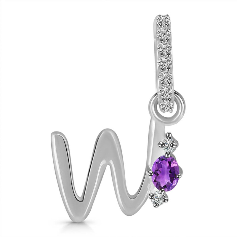 Amethyst & White Topaz Alphabet W Pendant AMT-RDA-49.