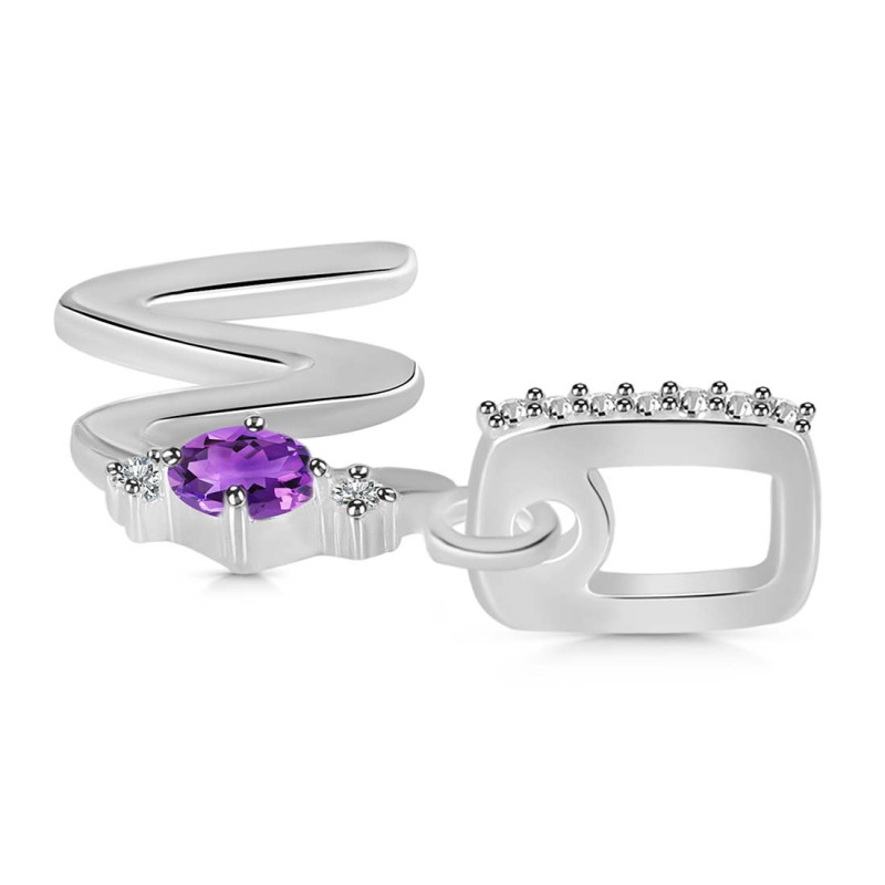 Amethyst & White Topaz Alphabet W Pendant