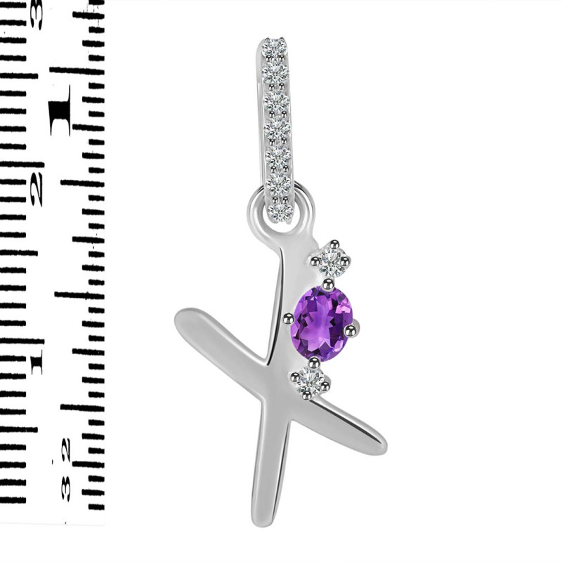 Amethyst & White Topaz Alphabet X Pendant AMT-RDA-50.