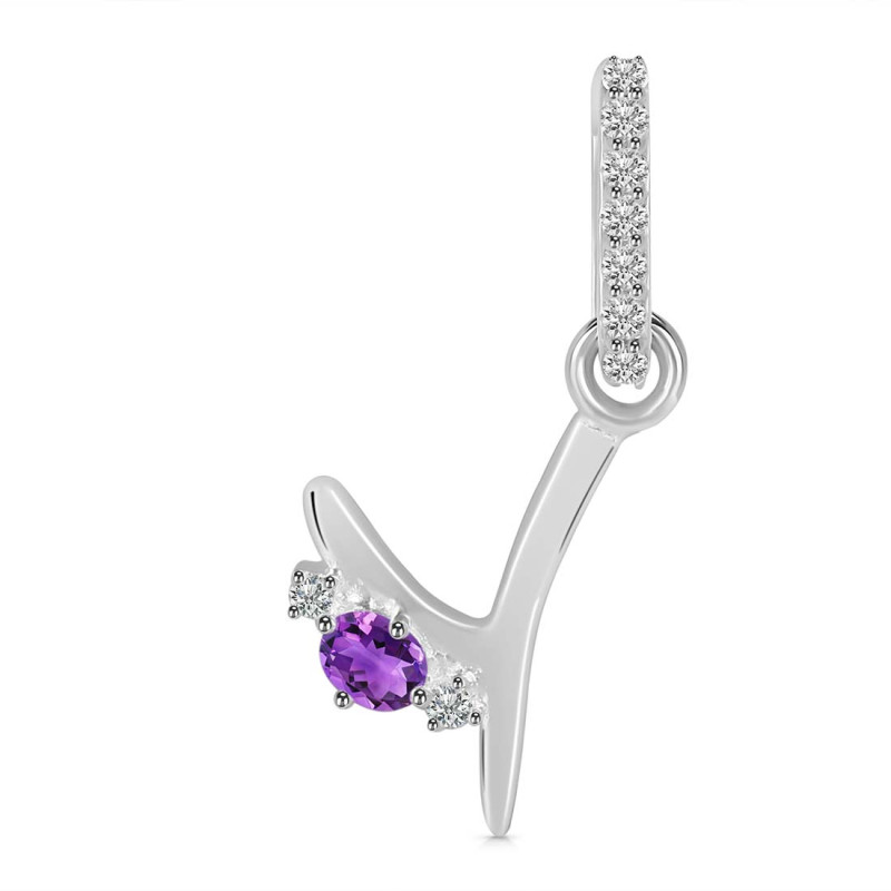 Amethyst & White Topaz Alphabet Y Pendant AMT-RDA-51.