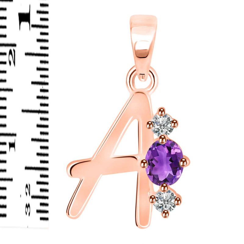 Amethyst & White Topaz Alphabet A Pendant AMT-RDA-53.