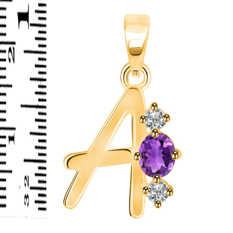 Amethyst & White Topaz Alphabet A Pendant AMT-RDA-53.