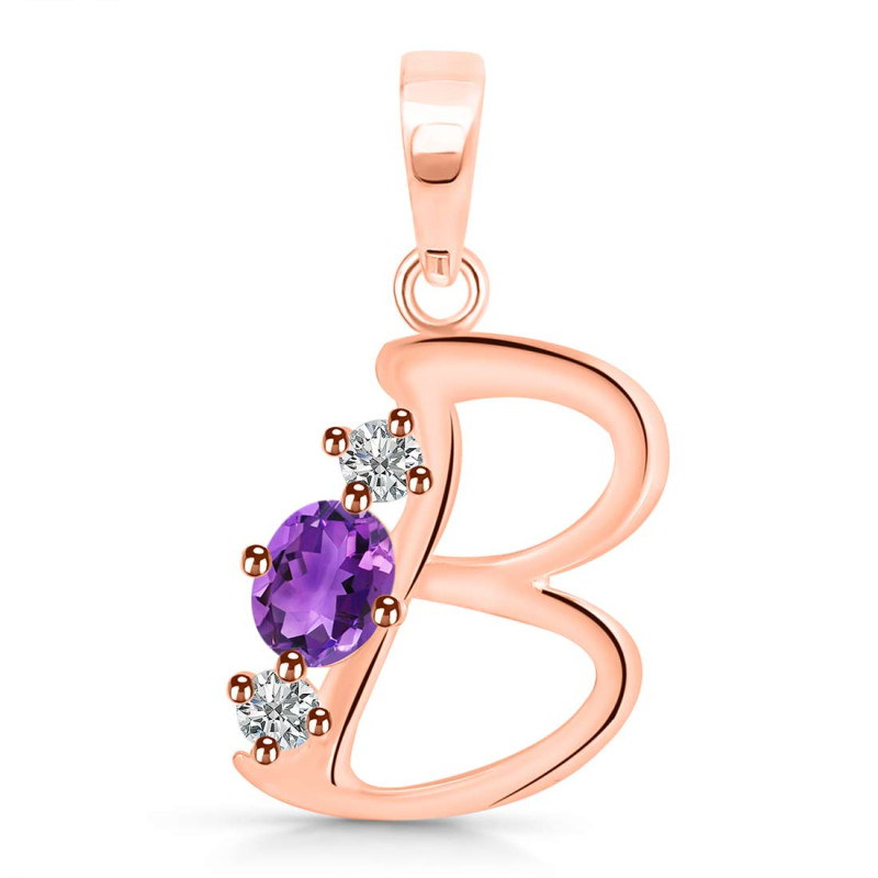 Amethyst & White Topaz Alphabet B Pendant AMT-RDA-54.