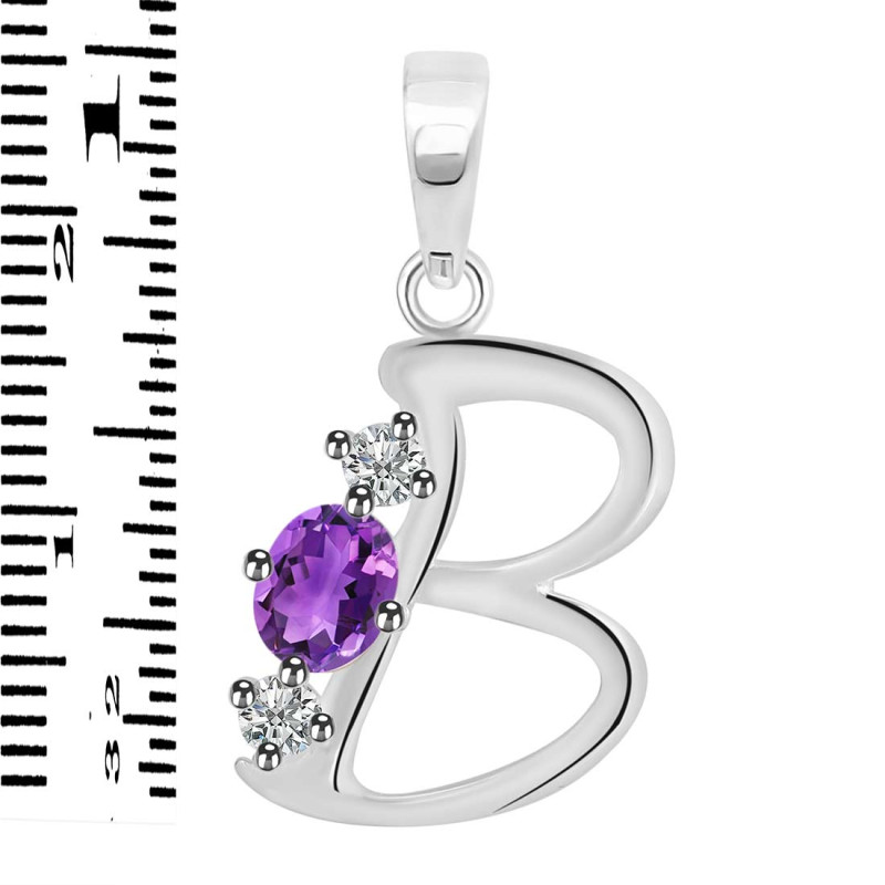 Amethyst & White Topaz Alphabet B Pendant AMT-RDA-54.