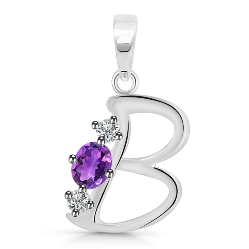 Amethyst & White Topaz Alphabet B Pendant AMT-RDA-54.