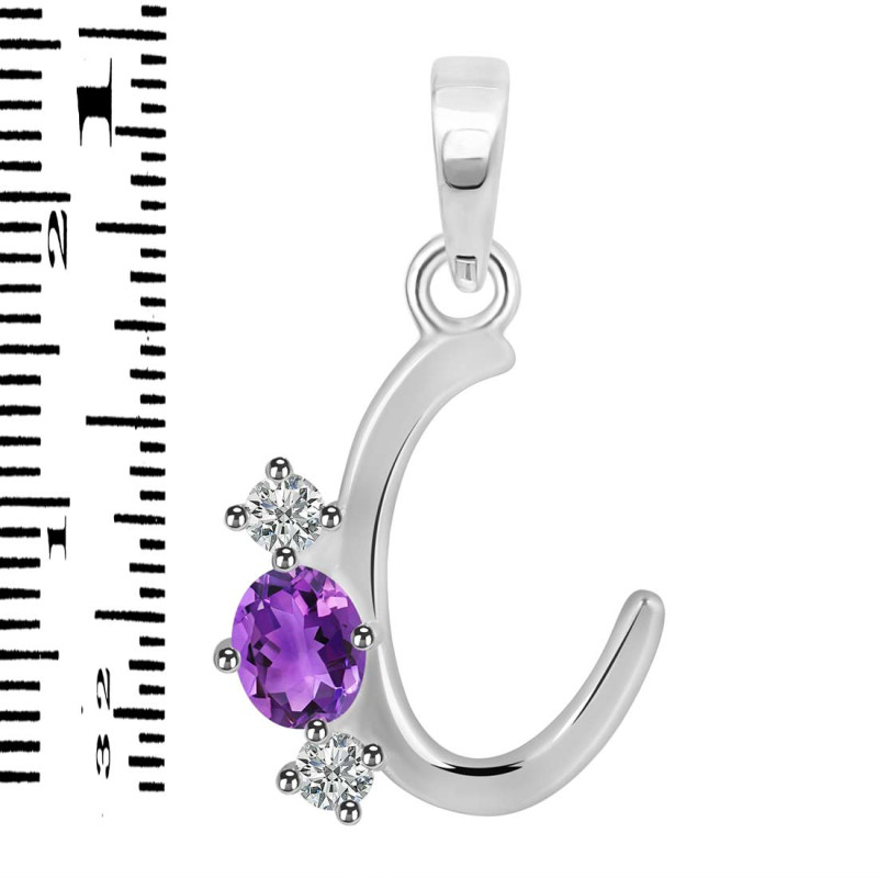 Amethyst & White Topaz Alphabet C Pendant AMT-RDA-55.