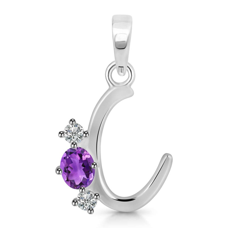 Amethyst & White Topaz Alphabet C Pendant AMT-RDA-55.