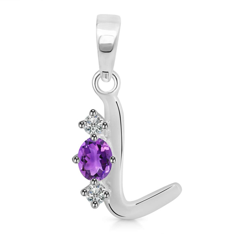 Amethyst & White Topaz Alphabet L Pendant AMT-RDA-64.