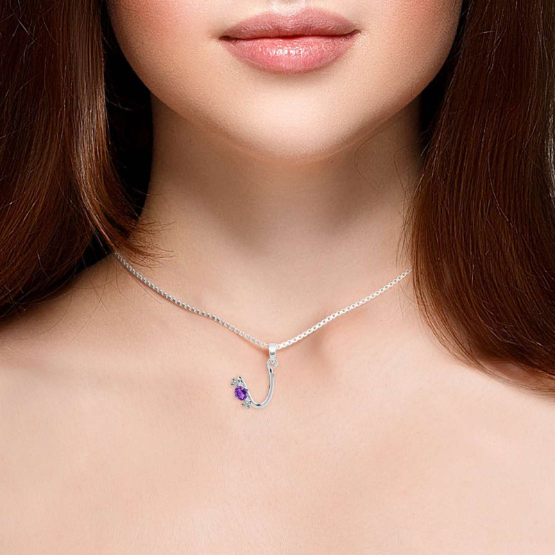 Amethyst & White Topaz Alphabet U Pendant AMT-RDA-73.