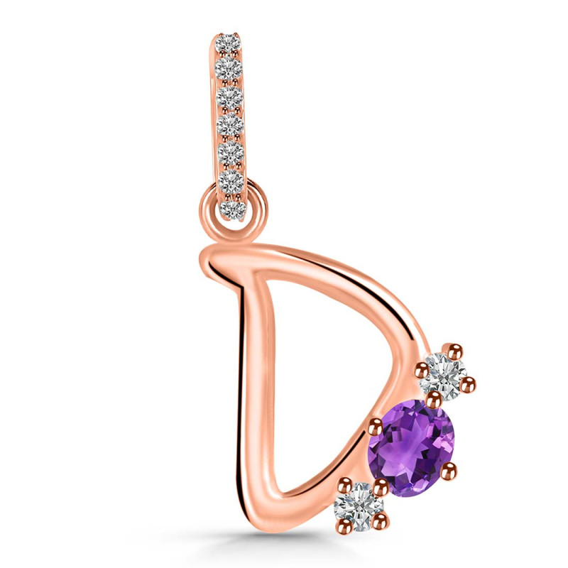 Amethyst & White Topaz Alphabet D Pendant AMT-RDA-82.
