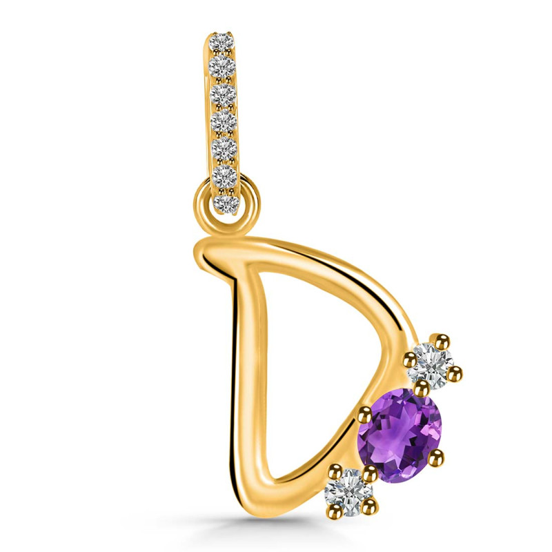 Amethyst & White Topaz Alphabet D Pendant AMT-RDA-82.