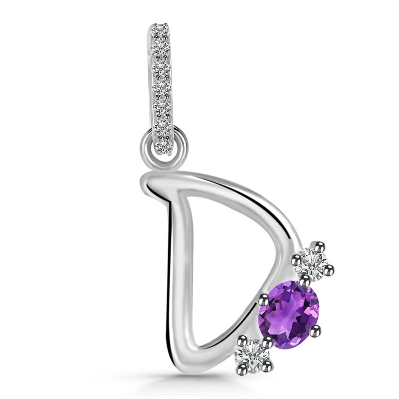 Amethyst & White Topaz Alphabet D Pendant AMT-RDA-82.