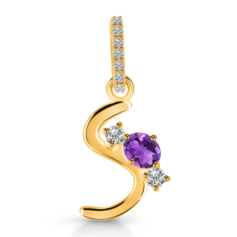Amethyst & White Topaz Alphabet S Pendant AMT-RDA-97.