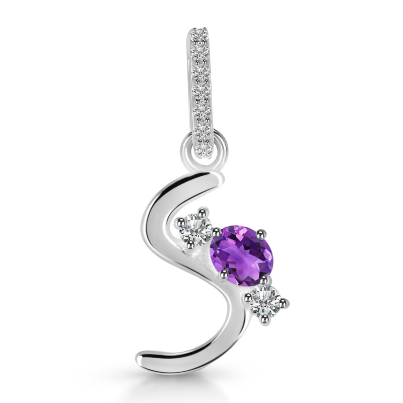 Amethyst & White Topaz Alphabet S Pendant AMT-RDA-97.