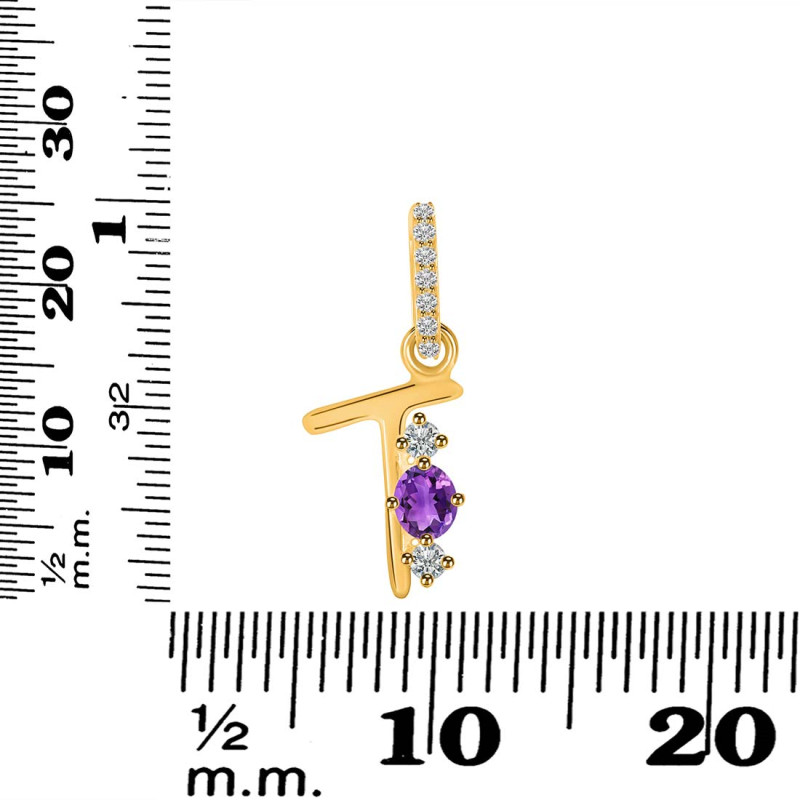 Amethyst & White Topaz Alphabet T Pendant AMT-RDA-98.