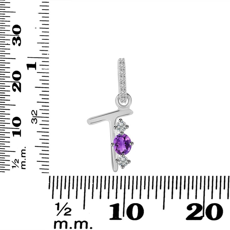 Amethyst & White Topaz Alphabet T Pendant AMT-RDA-98.