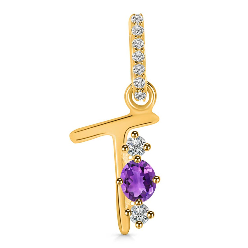 Amethyst & White Topaz Alphabet T Pendant AMT-RDA-98.
