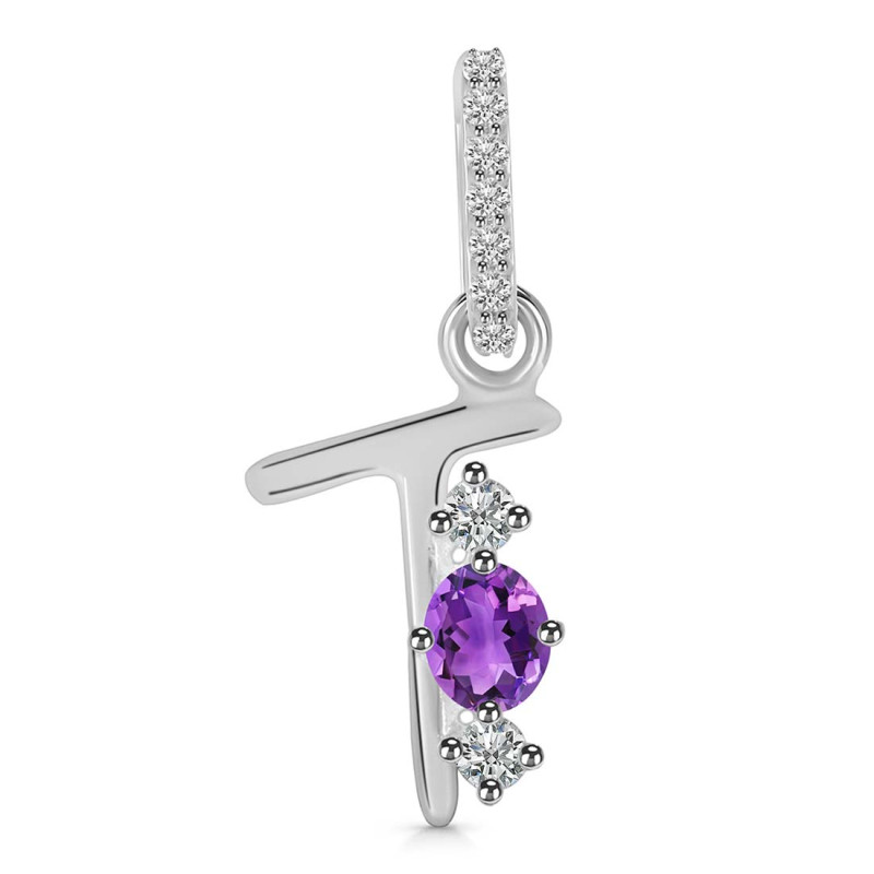 Amethyst & White Topaz Alphabet T Pendant AMT-RDA-98.