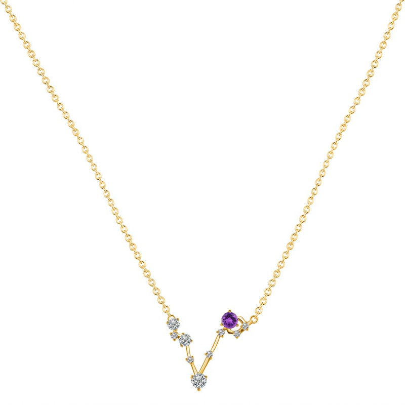 Pisces Zodiac Star Constellation Amethyst & White Topaz Necklace AMT-RDN-387.