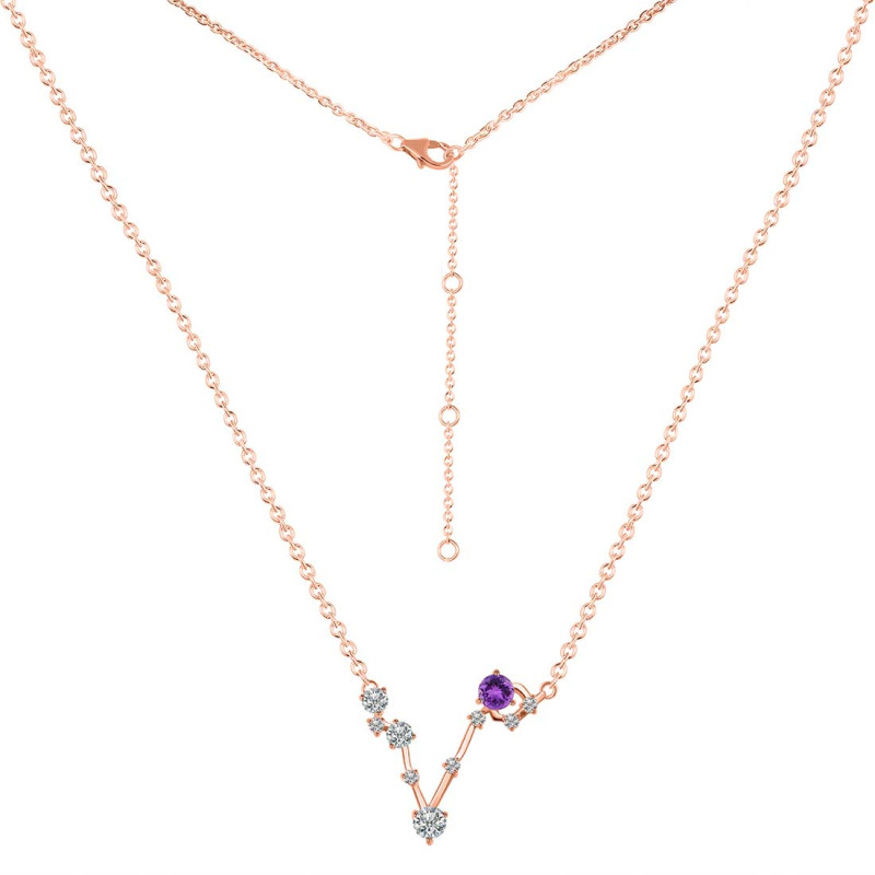 Pisces Zodiac Star Constellation Amethyst & White Topaz Necklace AMT-RDN-387.
