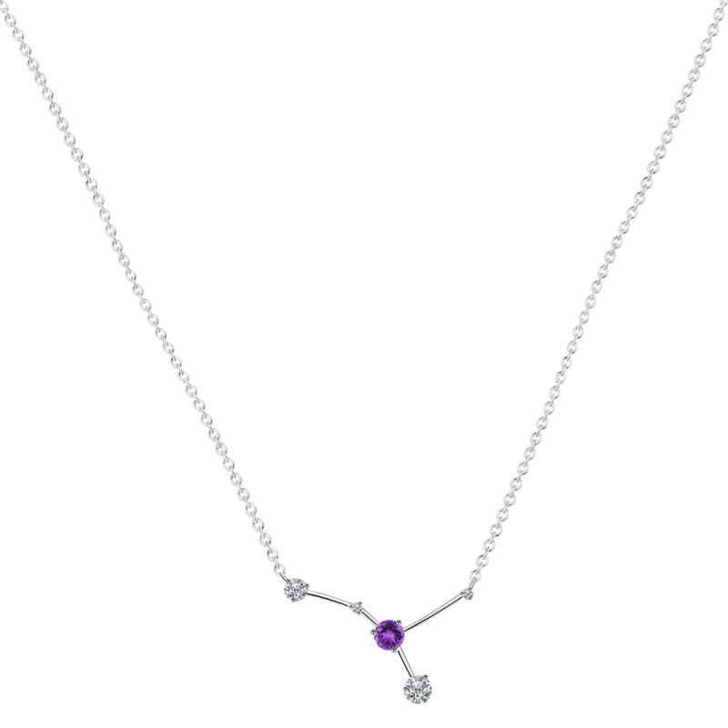 cancer Zodiac Star Constellation Amethyst & White Topaz Necklace AMT-RDN-486.