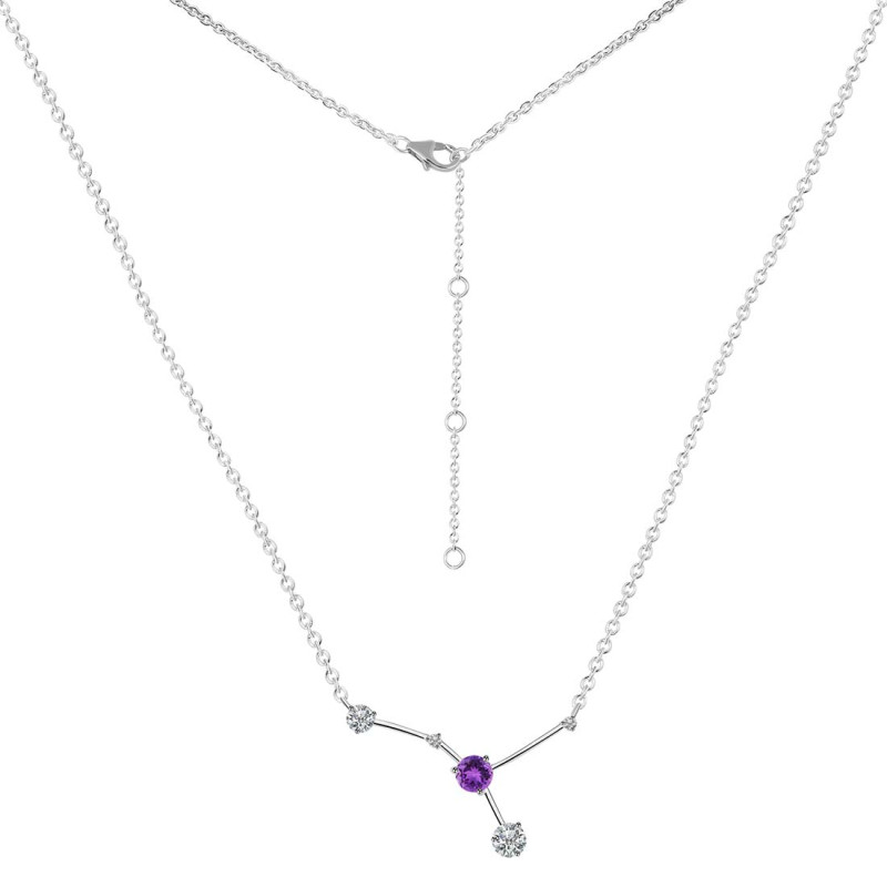 cancer Zodiac Star Constellation Amethyst & White Topaz Necklace