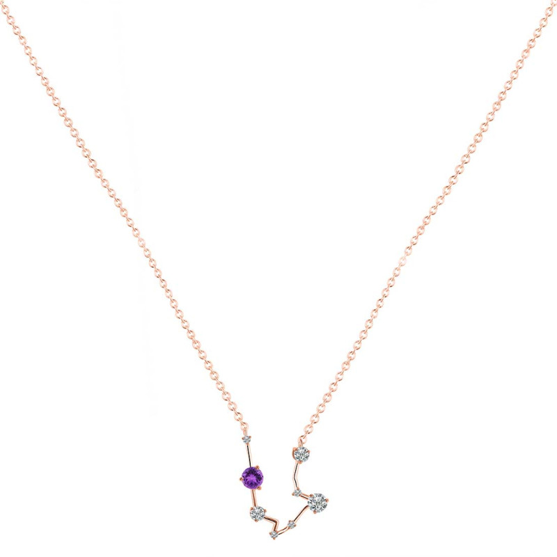 Aquarius Zodiac Star Constellation Amethyst & White Topaz Necklace AMT-RDN-487.
