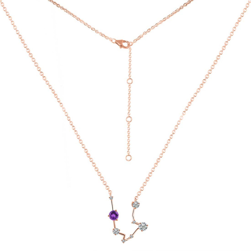 Aquarius Zodiac Star Constellation Amethyst & White Topaz Necklace AMT-RDN-487.