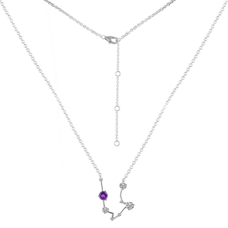 Aquarius Zodiac Star Constellation Amethyst & White Topaz Necklace