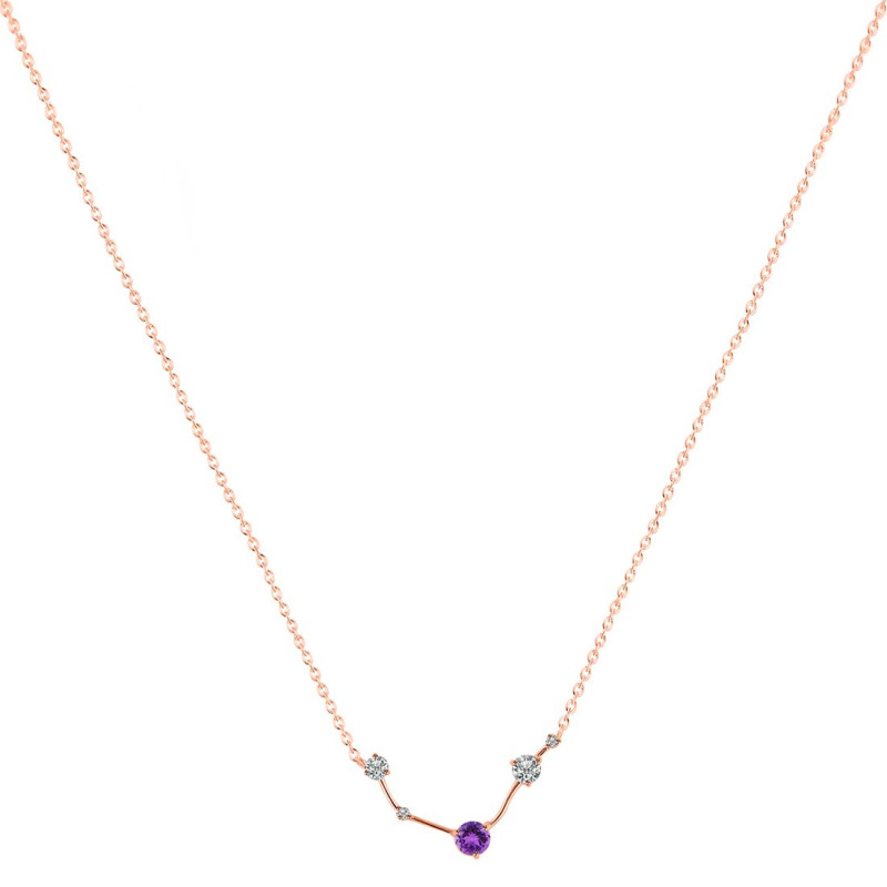 Aries Zodiac Star Constellation Amethyst & White Topaz Necklace AMT-RDN-488.