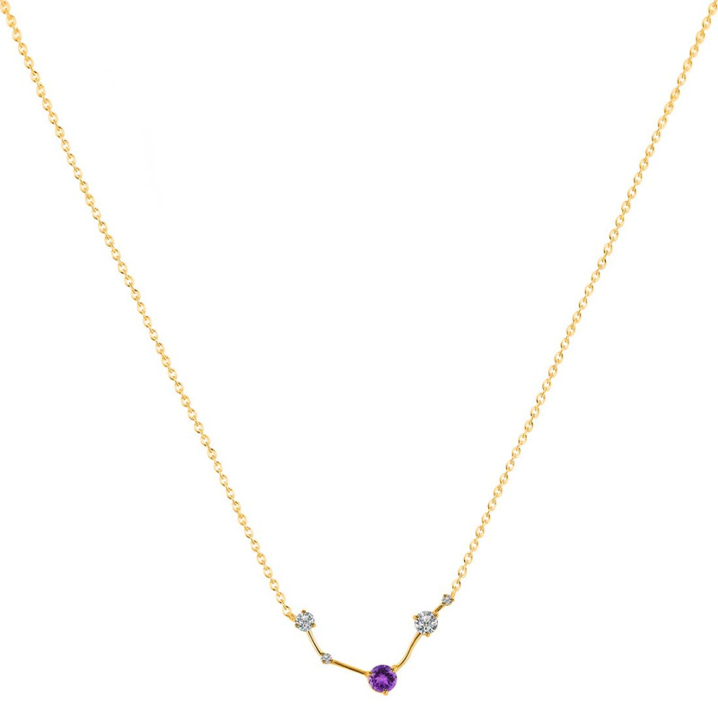 Aries Zodiac Star Constellation Amethyst & White Topaz Necklace AMT-RDN-488.