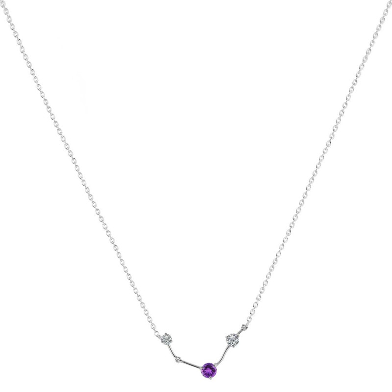 Aries Zodiac Star Constellation Amethyst & White Topaz Necklace AMT-RDN-488.