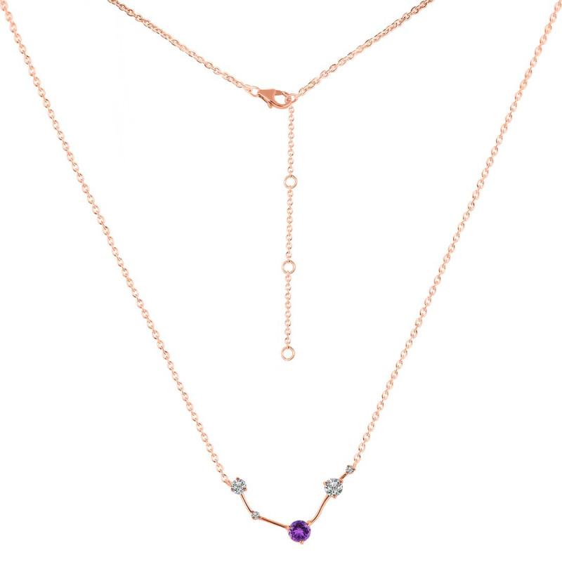 Aries Zodiac Star Constellation Amethyst & White Topaz Necklace AMT-RDN-488.