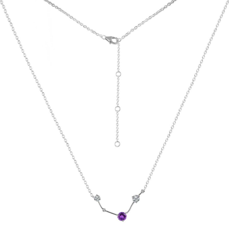 Aries Zodiac Star Constellation Amethyst & White Topaz Necklace