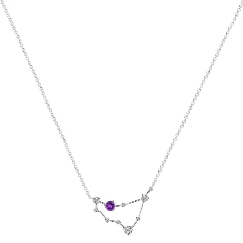 Capricorn Zodiac Star Constellation Amethyst & White Topaz Necklace AMT-RDN-489.
