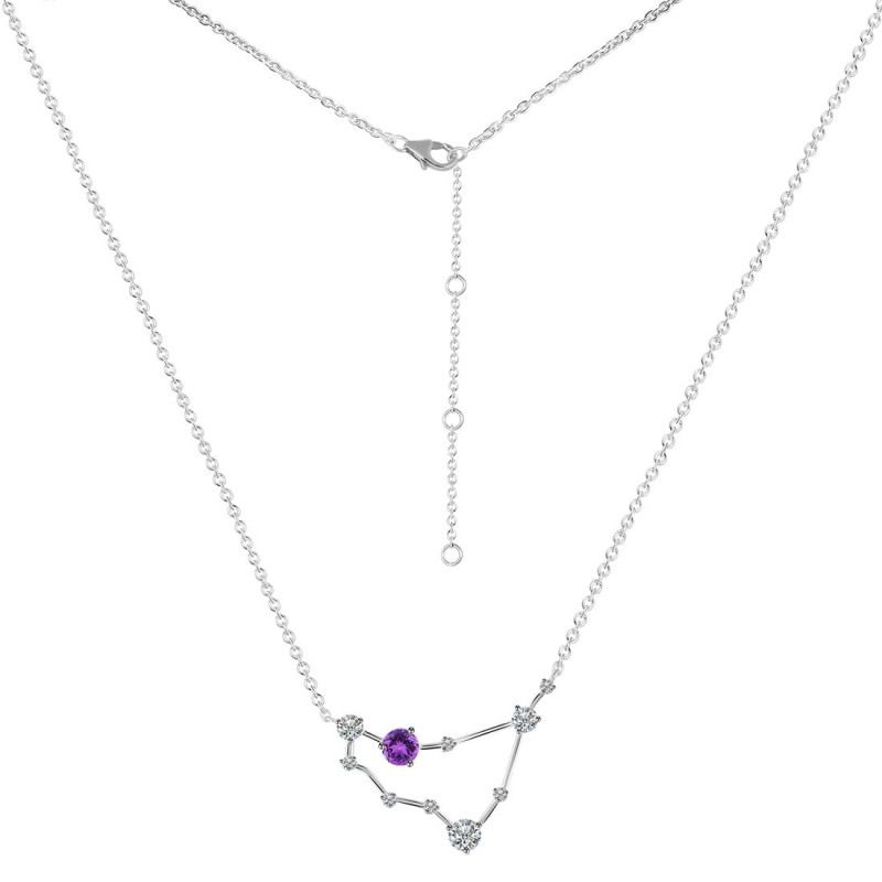 Capricorn Zodiac Star Constellation Amethyst & White Topaz Necklace