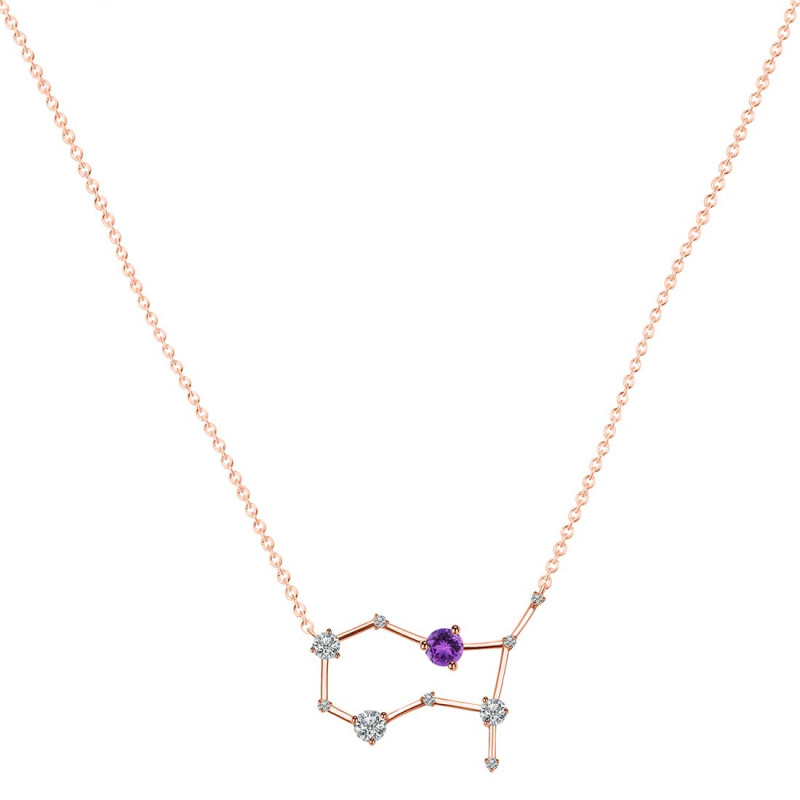Gemini Zodiac Star Constellation Amethyst & White Topaz Necklace AMT-RDN-490.