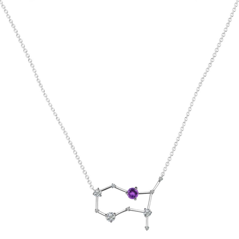 Gemini Zodiac Star Constellation Amethyst & White Topaz Necklace AMT-RDN-490.
