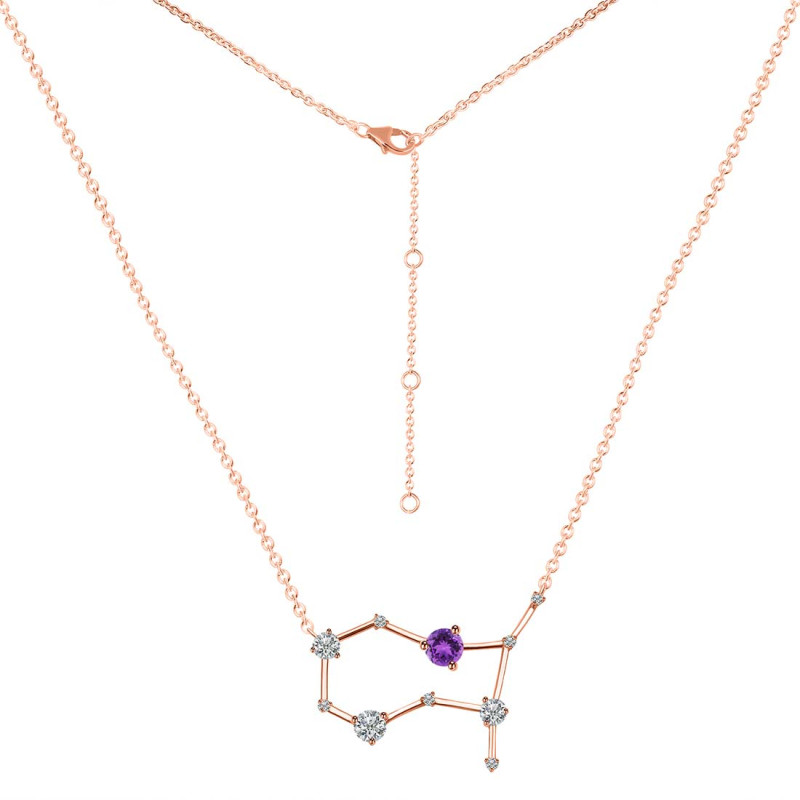 Gemini Zodiac Star Constellation Amethyst & White Topaz Necklace AMT-RDN-490.