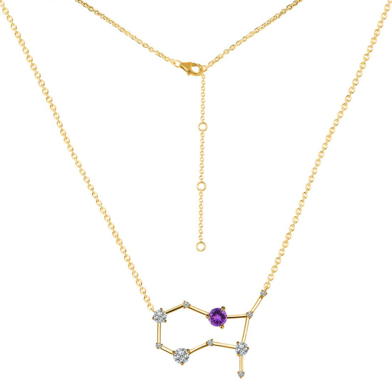 Gemini Zodiac Star Constellation Amethyst & White Topaz Necklace AMT-RDN-490.