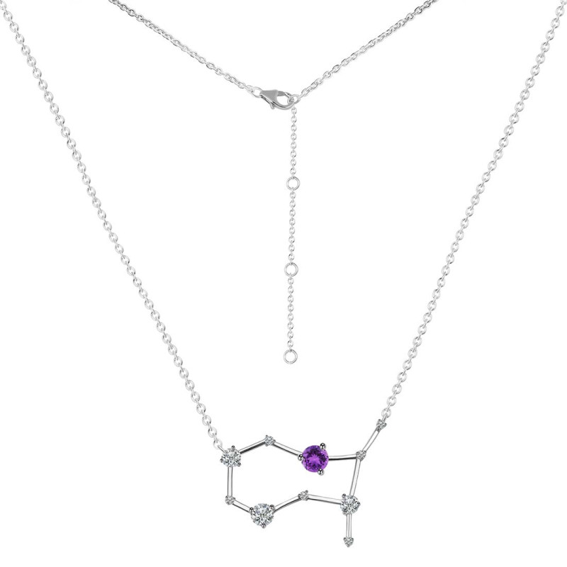 Gemini Zodiac Star Constellation Amethyst & White Topaz Necklace