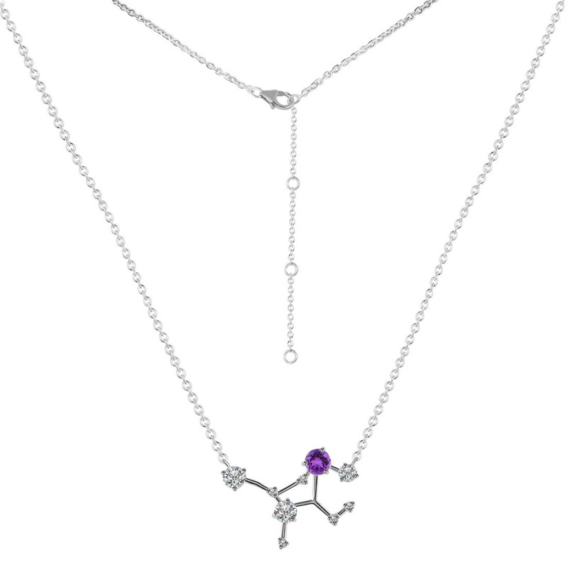 Virgo Zodiac Star Constellation Amethyst & White Topaz Necklace