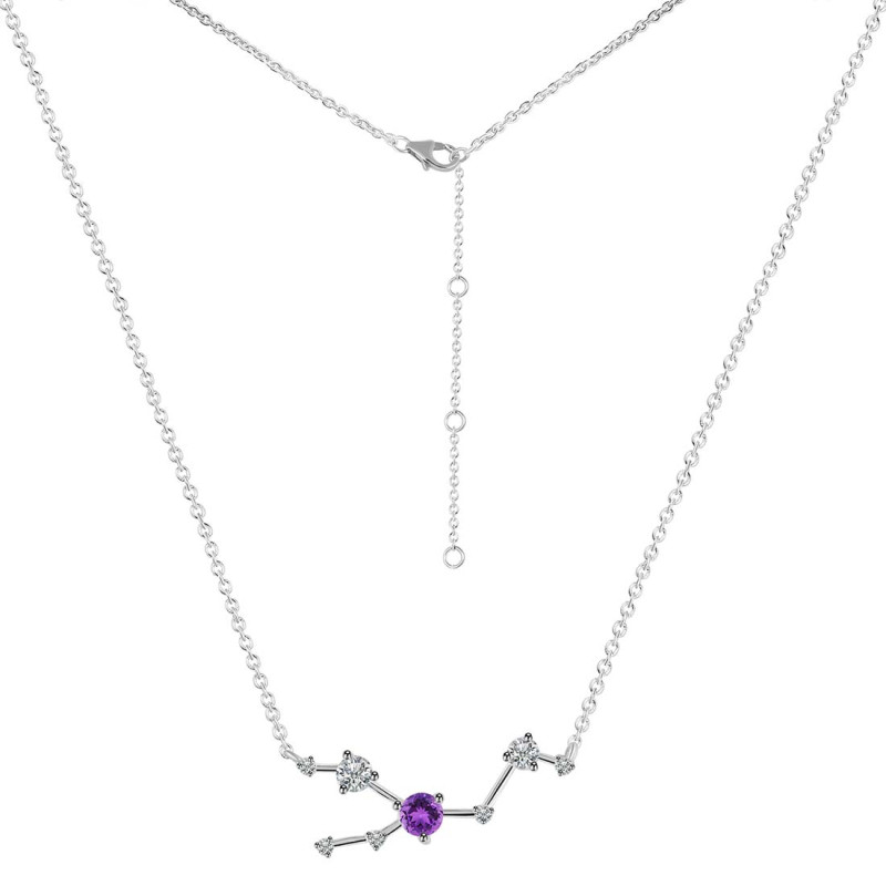 Taurus Zodiac Star Constellation Amethyst & White Topaz Necklace
