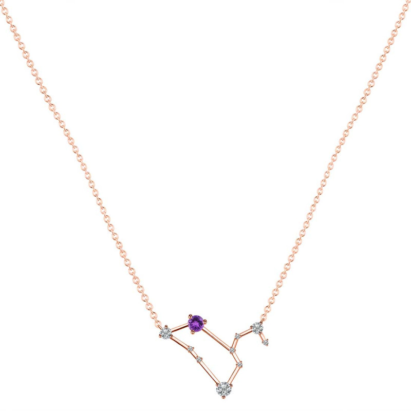 Leo Zodiac Star Constellation Amethyst & White Topaz Necklace AMT-RDN-493.