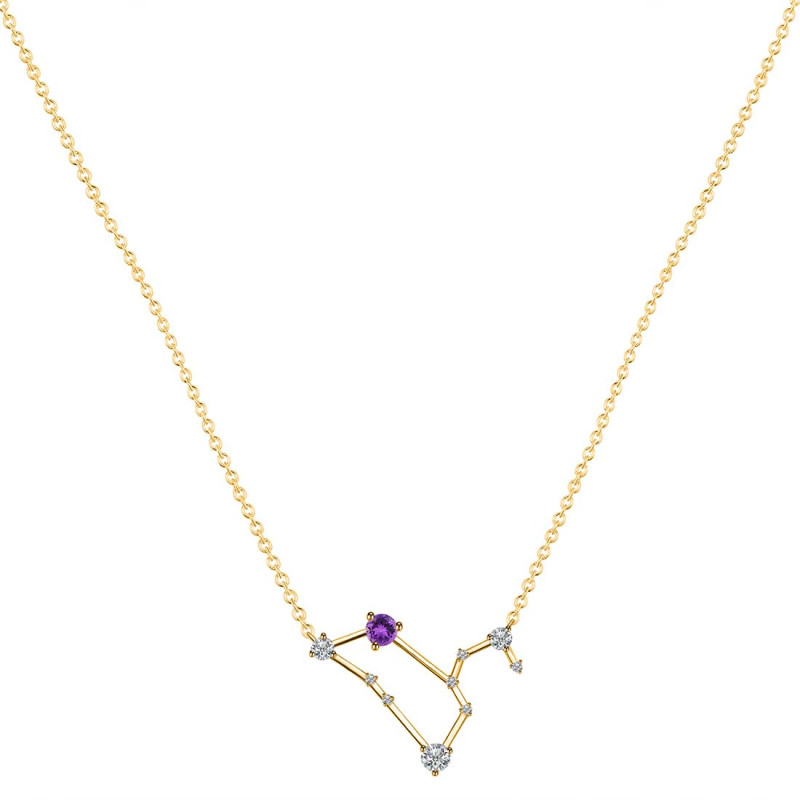 Leo Zodiac Star Constellation Amethyst & White Topaz Necklace AMT-RDN-493.