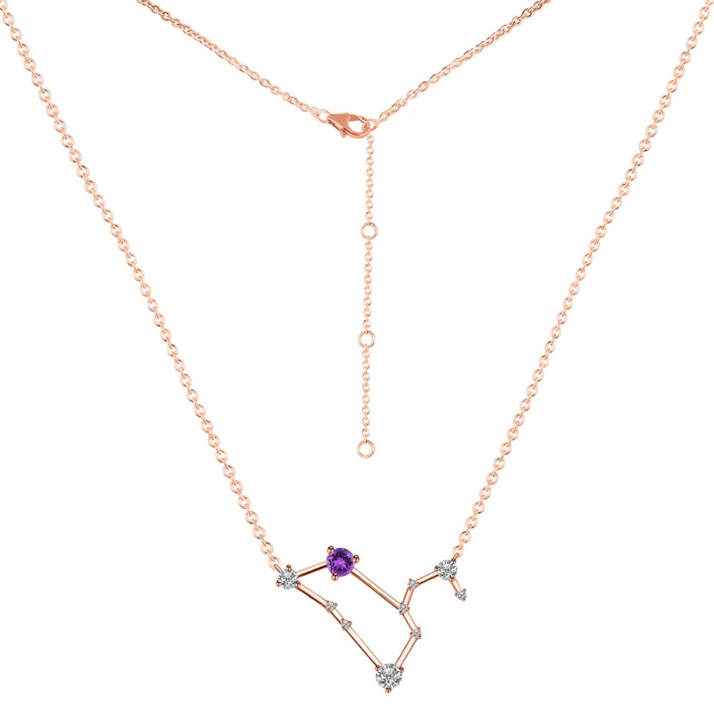Leo Zodiac Star Constellation Amethyst & White Topaz Necklace AMT-RDN-493.