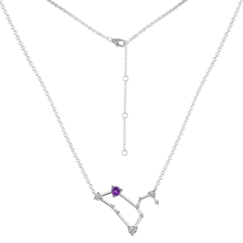 Leo Zodiac Star Constellation Amethyst & White Topaz Necklace
