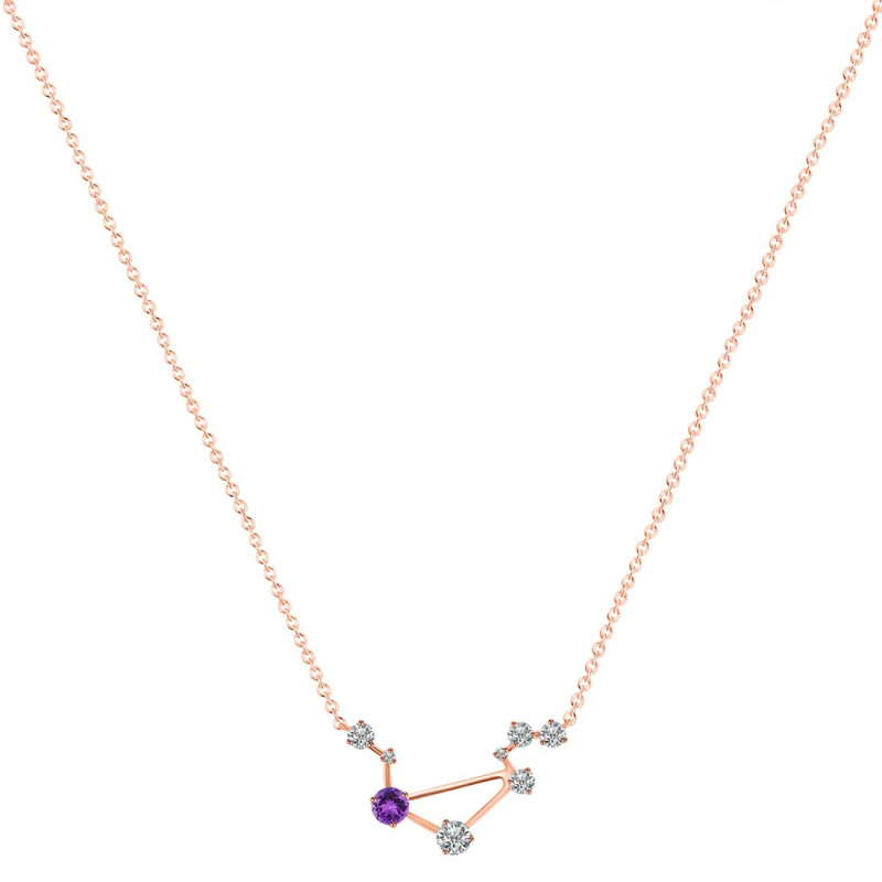 Libra Zodiac Star Constellation Amethyst & White Topaz Necklace AMT-RDN-494.