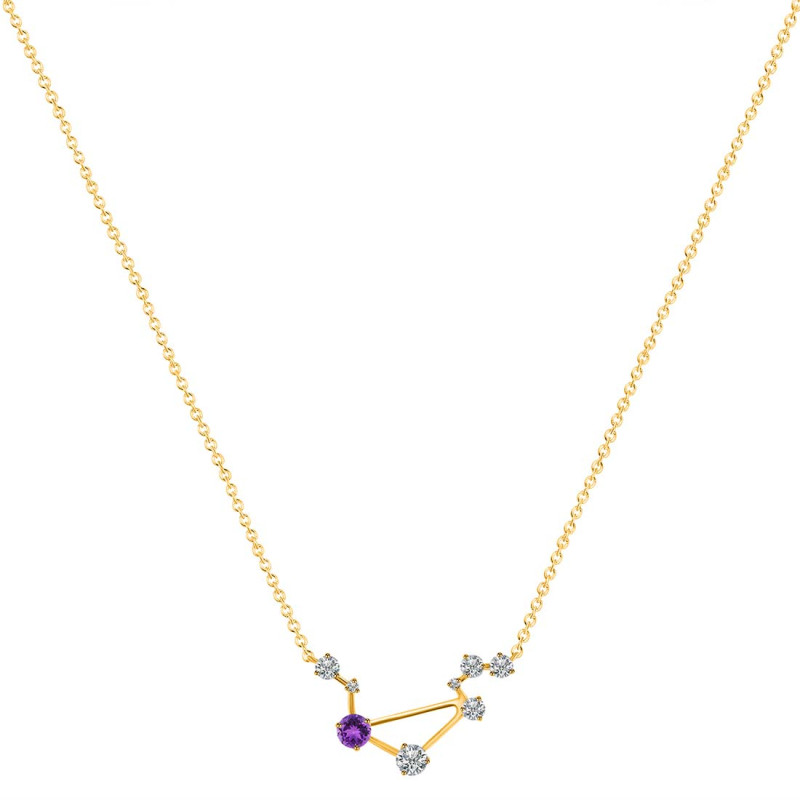Libra Zodiac Star Constellation Amethyst & White Topaz Necklace AMT-RDN-494.