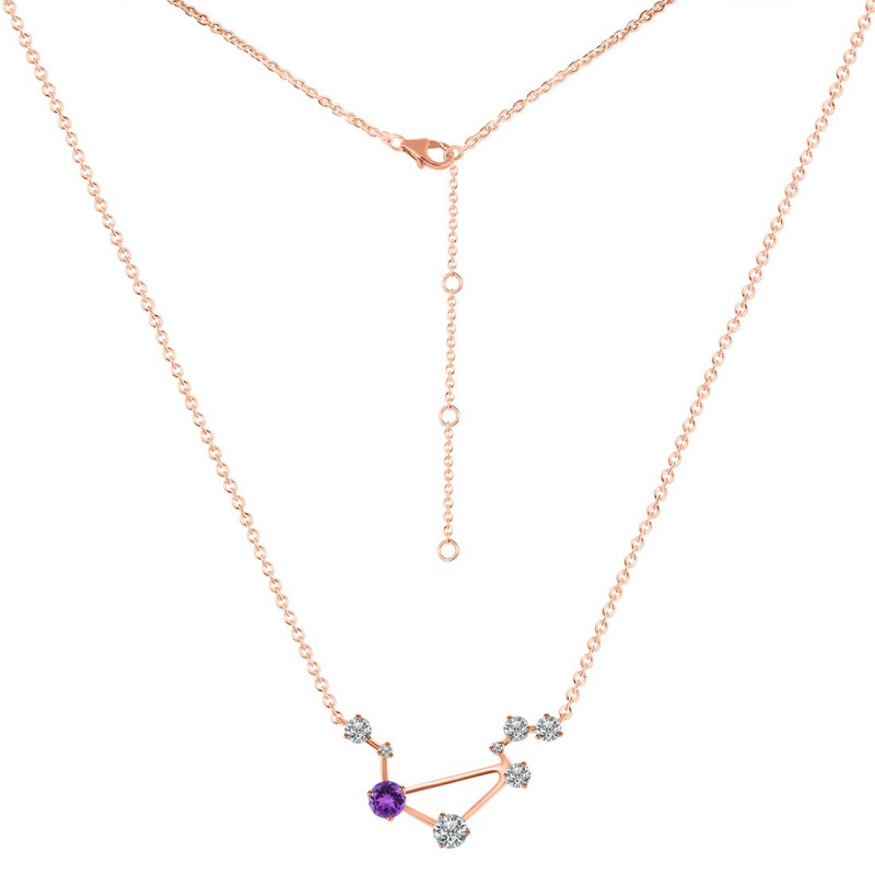 Libra Zodiac Star Constellation Amethyst & White Topaz Necklace AMT-RDN-494.